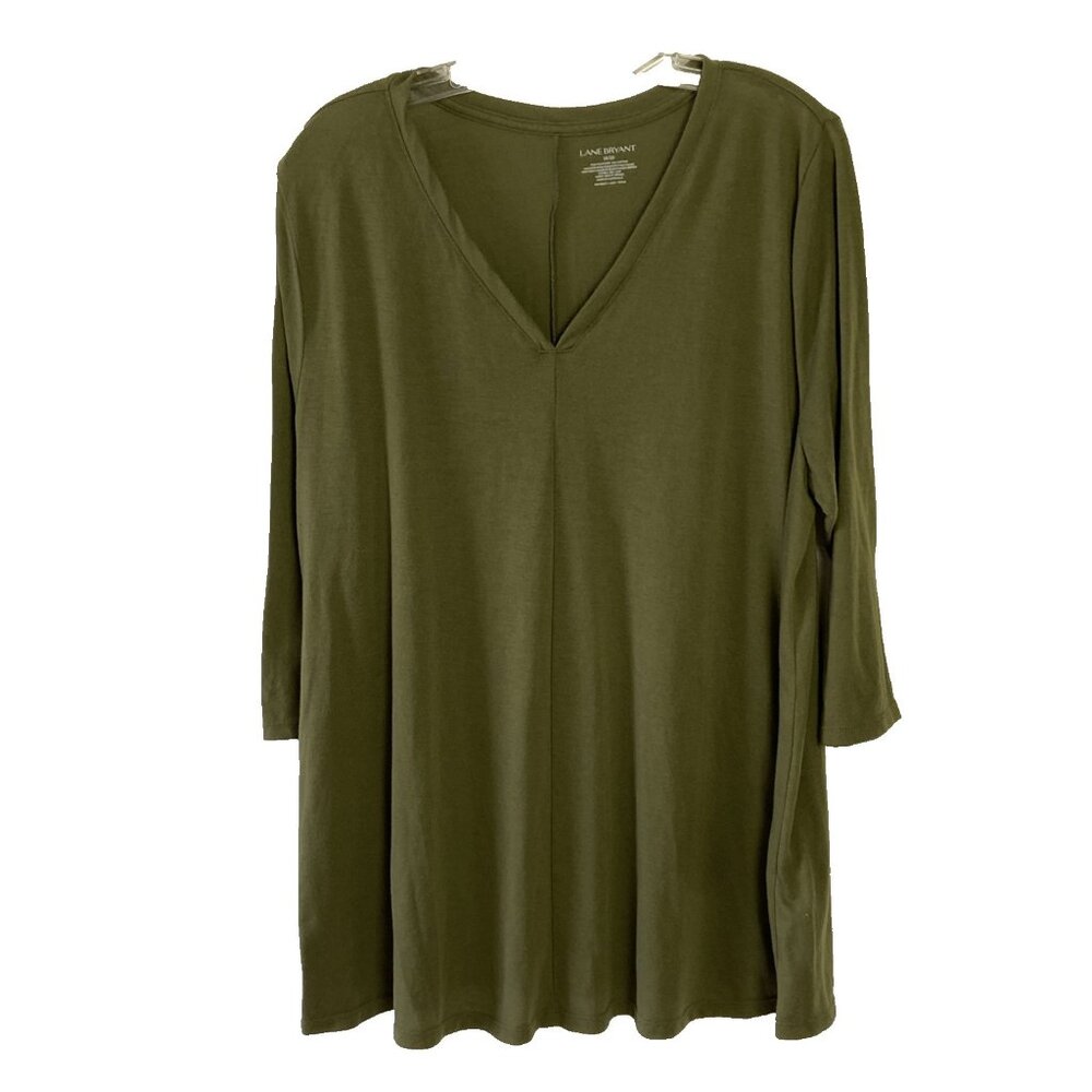 Lane Bryant Knit Top Olive Green Pull Over Plus 18/20 3/4 Sleeve Basic essential